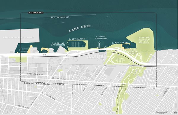 The Cleveland Harbor Eastern Embayment Resilience Study outlines a plan for additional parkland and habitat along Cleveland’s Lake Erie shoreline in proximity to the 
St. Clair-Superior and Glenville neighborhoods. 
CHEERS illustrates the importance of investing in coastal resilience measures to improve communities, working with residents and stakeholders to protect critical infrastructure, stabilize habitat, expand recreation, ameliorate previous industrial uses & unjust development practices, and help current and future generations to Embrace the Lake.