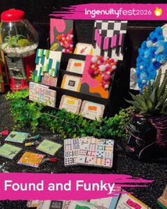 Found and Funky - IngenuityFest Vendor 2026 - Original decorative art made from found items on display.