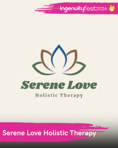 Serene Love Holistic Therapy - IngenuityFest Vendor - logo with a lotus flower.